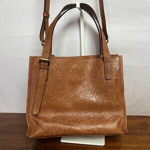 Cowgirl Country Quiet Luxury Embossed Heritage Leather Crossbody Brown Handbag